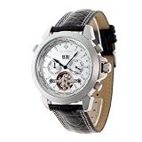 Yves Camani Herren-Armbanduhr XL Worldtimer Stahl Weiss Analog Automatik Leder YC1029-B