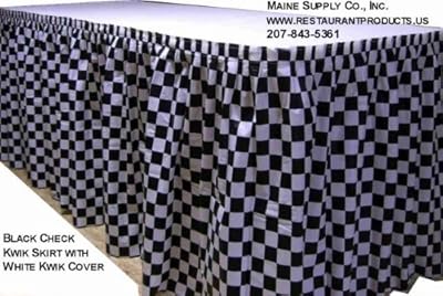 Kwik Covers Black & White Check Disposable 30" x 72" Table Skirt w/ White Table Cover 2 Pack