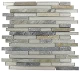 Geological Tao Green Quartz Slate & White Gold Glass Tiles 1/2Xrandom Sample