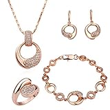 LEKANI Women 18K Rose Gold Palted Necklace, Earrings, Ring and Bracelet Wedding Jewelry Sets thumbnail