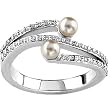 14K White Gold Akoya Cultured White Pearl and Diamond Ring - 4.00mm