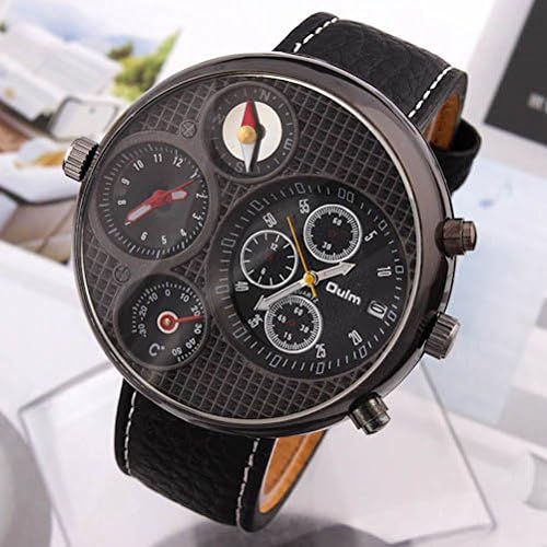 Black Quartz Sports Watch Running Compass Thermometer Casual Watches Multiple Time Zone Analog Wristwatch