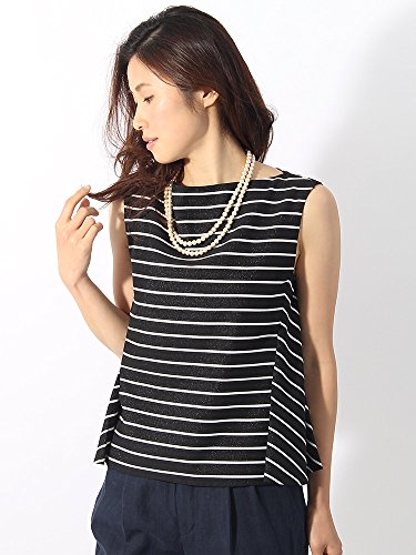 (ユニバーサルランゲージ) la SPLENDINA/ラメボーダー柄 ノースリーブプルオーバーブラウス ブラック×ホワイト