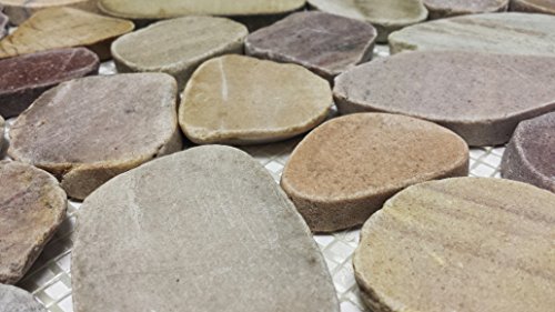 Interlocking Pebble Floor Tiles (11-Pack) Kitchen, Bathroom, and Patio Flooring | Indoor and Outdoor Use | Natural Jade Jubilee Stones | Quick and Easy Grout Installation
