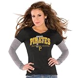 MLB Touch by Alyssa Milano Pittsburgh Pirates Ladies Black Double V Triblend Premium T-shirt (Medium)