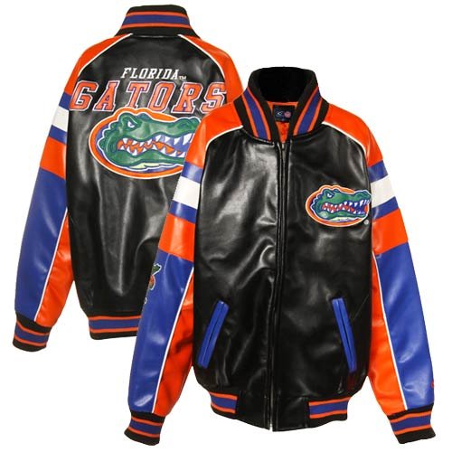 Florida Gators Youth Orange-Royal Blue-Black Pleather Color Block Varsity Full Zip Jacket (Large)