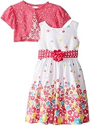Girls Cotton/Polyester/Knit Gathered Short Sleeves Floral Print Dots Print  Dress