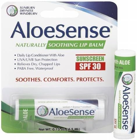 AloeSense Naturally Soothing Lip Balm Sunscreen SPF 30, Fresh Mint 0.15 oz (4...(Pack of 12)