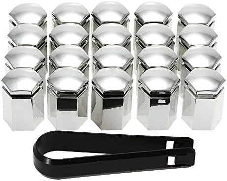 Generic 20 Pieces Car Alloy Wheel Bolt Nut Head Cap Covers 17mm X 31mm Plastic Hexagonal Protectors Hex plus Removal Tool LONG Chrome Silver Black (17mm, Silver)