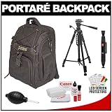Portare' Multi-Use Laptop /iPad/Digital SLR Camera Backpack Case (Black) + 57 Tripod + Cleaning Kit for Canon EOS 7D, 5D Mark II III, 60D, Rebel T3, T3i, T2i Digital SLR Cameras