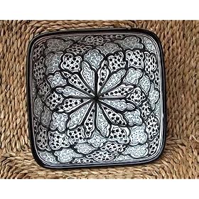 Le Souk Ceramique ~ Black Tie 9 Square Pasta Salad Bowls ~ Set of 4 by Le Souk Ceramique