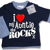 Dirty Fingers - I love my Auntie she Rocks x - Baby Clothing, Layered Skater Top, Dusty & Pale Blue, 24/36 months