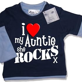 Dirty Fingers - I love my Auntie she Rocks x - Baby Clothing, Layered Skater Top, Dusty & Pale Blue, 24/36 months