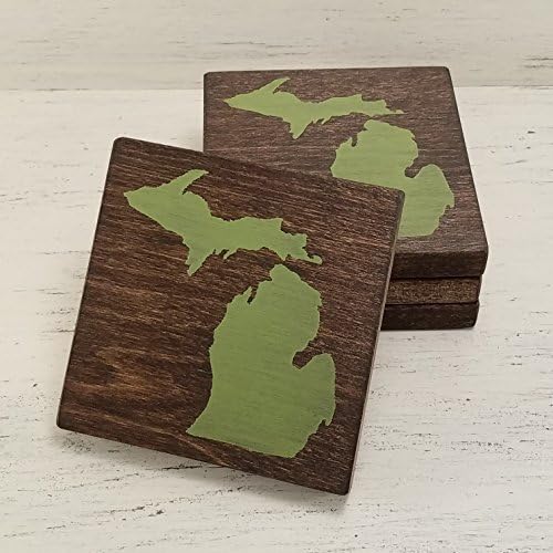 Pick State and Color, Michigan Wood Coasters, Set of 4, Wedding, Housewarming