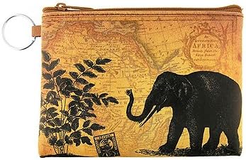 Viaggio Lavishy Elephant Africa Map Keyring Change Pouch Purse Wallet Vegan Sepia