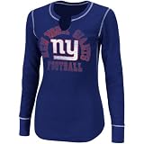 NFL Women's New York Giants Gameday Gal III Long Sleeve Split Crew Neck Thermal Tee (Deep Royal/White, Medium)