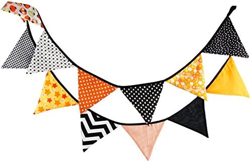 Halloween Banner Flags Rainten Cotton Reusable Pennant Banner for Halloween Party Decorations 10.83FT
