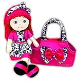 GirlznDollz Leila Holiday Glam with Bag Baby Doll, Dark Pink/Black/White