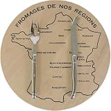 Stainless Steel Laguiole Verdier Heavy Duty Cheese Set with Round Map of France Board