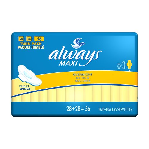 Always Maxi Overnight Pads with Flexi-Wings, 56-Count Package Pads (Pack of 2)