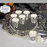 TRAY WITH MINI CUPS - ROUND SILVER PLATED TRAY WITH 8 MINI CUPS - Kiddush Cup