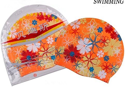 The Original Silicone Swim Cap for Long Hair with Ergonomic Ear Pockets to Cover Ears Nsstar Silicone Swimming Long Hair Cap Ear Wrap Waterproof Hat for Women and Men (orange)