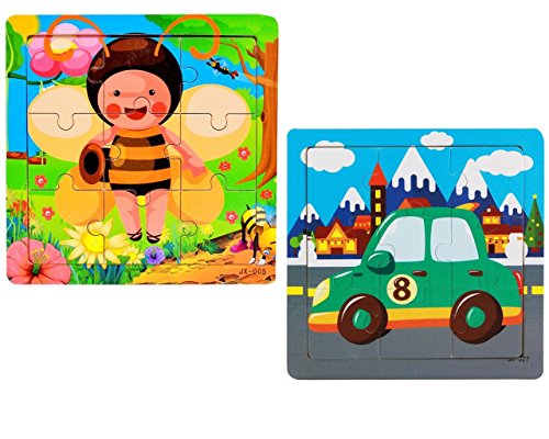 Wooden Cartoon Jigsaw Puzzles for Baby Early Intelligence Toys 9PC- Bee/ Car