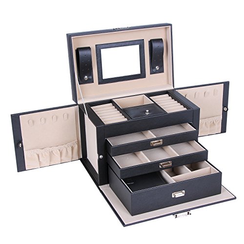 Songmics black leather jewelry box lockable jewelry cas…
