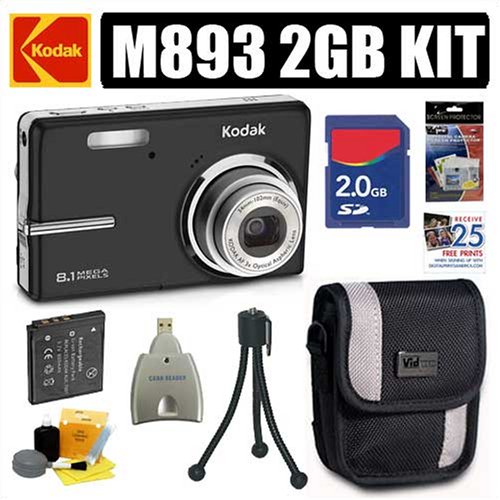 Kodak Easyshare M893 8.1MP Digital Camera Black Plus 2GB Deluxe Accessoy Outfit - Kodak AKODM893BK4