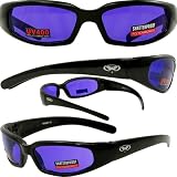 CHICAGO FOAM PADDED MOTORCYCLE SUNGLASSES UV400 GOGGLES BIKER EYEWEAR PURPLE LENSES