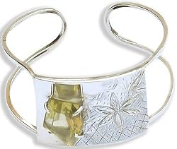 Womens Cuff Bracelets Sterling Silver Citrine Gemstone (brclt122)