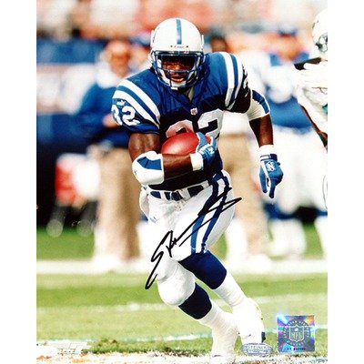 Edgerrin James Autographed Photo - 8x10 Colts Blue Jersey - Autographed NFL Photos