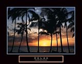 Relax Tropical Palm Trees Sunset Motivational Poster Inspirational Art Print Sandy Beaches