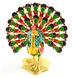 Peacock Bird Treasured Trinket Box Faberge Style Hand Painted & Decorated, Collectable Ornament with Crystals #301