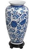 Best Simple Classic Asian Gift Ideas - 14" Fine Blue & White Oriental Porcelain Tung Chi Flower Vase - Floral