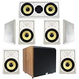 7-Piece 8" (HD800) HD In-Wall Speaker System w/Maple 600W 10" HD Powered Home Subwoofer (7.1)