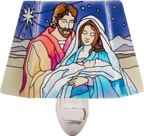 Holy Night - 3 Sided Hand Painted Stained Glass Night Light - Jesus, Mary &amp; Joseph
