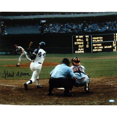 Hank Aaron Autographed/Hand Signed Atlanta Braves 16x20 Photo (Swing Vs. Houston Astros)