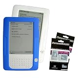 Blue + White Color (2 Packs) Amazon Kindle 2 E-Book Reader Silicone Rubber Skin Case + 2 Packs Kindle2 Anti Scratch LCD Screen Protectors