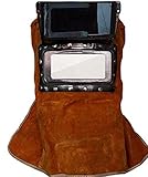 溶接面 皮面 革 牛革 用品 用具 保護 現場 作業 開閉 カバー かぶり面 顔 頭 火傷 やけど 防止