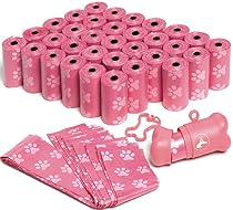 OxGord 1000 Black Pet Dog Waste Bags for Poop Removal Disposal Heavy Duty with Walk Leash Bone Dispenser and Leash Clip, Disposal, Pink
