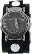 Scorpion Black Leather Wide Band Trendy Design Iron Reversible White Dial Gothic Punk Biker Wristband Watch