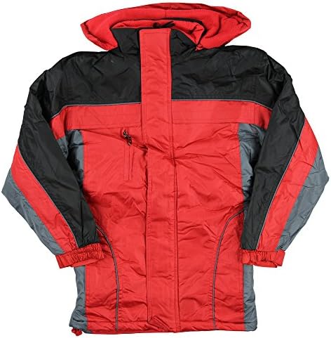 Boy's Block Ski Jacket w/ Removeble Hood (Red, Medium)
