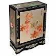 Handmade Asian Furniture - 31" Black & Silver Lacquer Storage Cabinet / End Table With Nature Motif