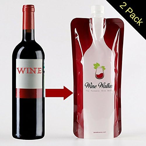 2 Pack Wine Walker Foldable Flexible Bottles + Collapsible Easy Fill Funnel Accessory | Reusable Portable Plastic Carrier For Red or White Vino to Go | Travel Gift Flask For Liquor &amp; Alcohol On The Go