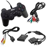 GTMax Black Dual Shock Analog Controller + 6FT PS2 / PS3 HD Component Cable + 4FT AV Composite Cable