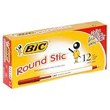 BIC Round Stic Fine Ball Pen - Red, Case of Three - 12 Count Boxes (36 Pens)
