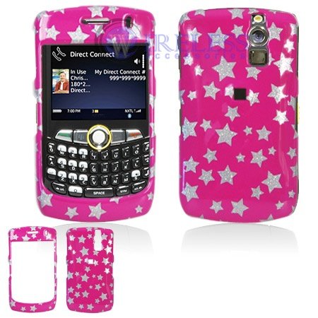 BlackBerry 8350i CURVE Cell Phone Hot Pink/Silver Stars Design Protective Case Faceplate Cover