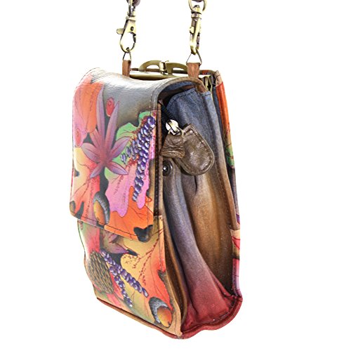 Anuschka 412 Genuine Leather Hand Painted Mini Sling Organizer Cross Body Bag (Fall Fiesta)