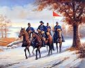 Civil War Blue Soldier On Horses Art Poster Print - 20" X 16"